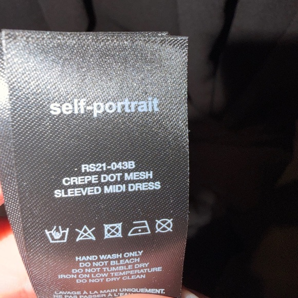 self-portrait Crepe Dot Mesh Sleeved Midi Dress Black Ruffle Polka Dot XL - Picture 10 of 12